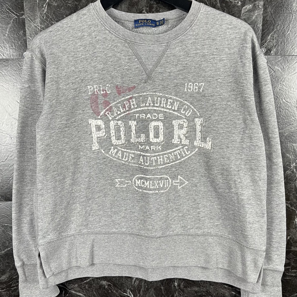 Polo Ralph Lauren Women's Grey Fleece Graphic Logo Fleece Sweatshirt XS